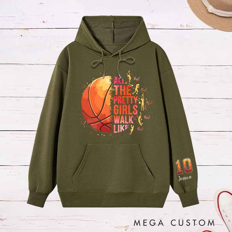 Personalized Basketball Hoodie with "Pretty Girls Walk Like This" Design and Custom Name & Number