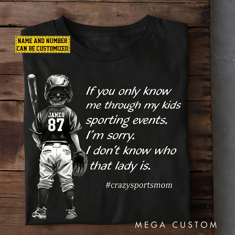 Personalized "Crazy Sports Mom" T-Shirt with Custom Name and Player Number 