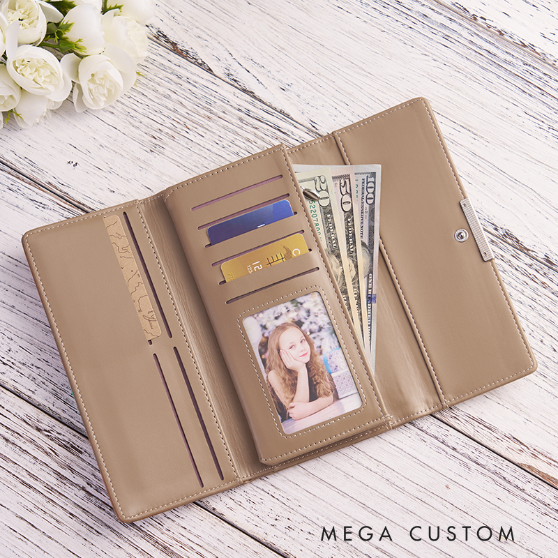 Personalized Leather Wallet for Women Engraved Birth Flower Wallet Women Slim Wallet Clutch Purse Leather Gift for Her Unique Gift for Her Birthday Gifts for Women