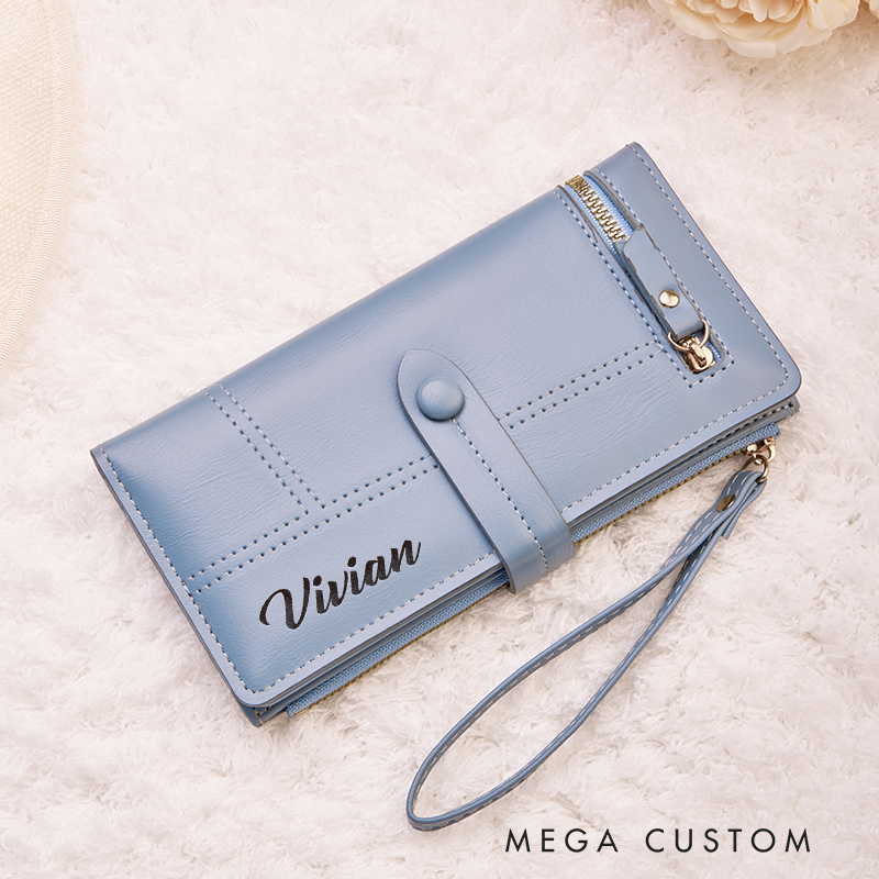 Personalized Leather Wristlet Wallet Birth Flower Leather Wallet Women Leather Wallet With Zipper Engraved Women Leather Wallet Leather Unique Gift for Her Birthday Gifts