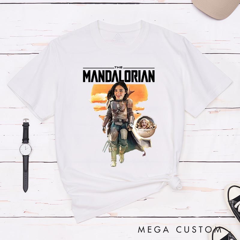 Personalized Momdalorian Photo Classic T-Shirts Galaxy Tshirt for Mother Wife Movie Lovers for Her Mother’s Day