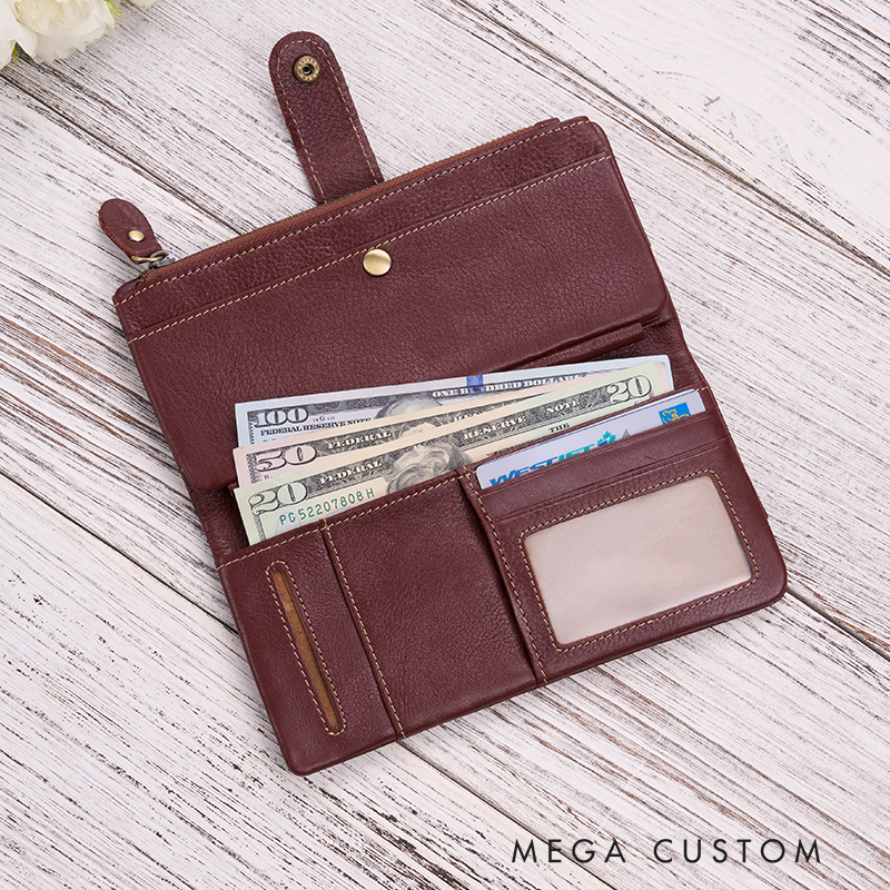 Personalized Leather Wallet For Her Birth Flower Wallet with Name Engraved Wallet For Women Leather Purse Birthday Gift For Her Gift For Mother Bridesmaid Gift Christmas Gift