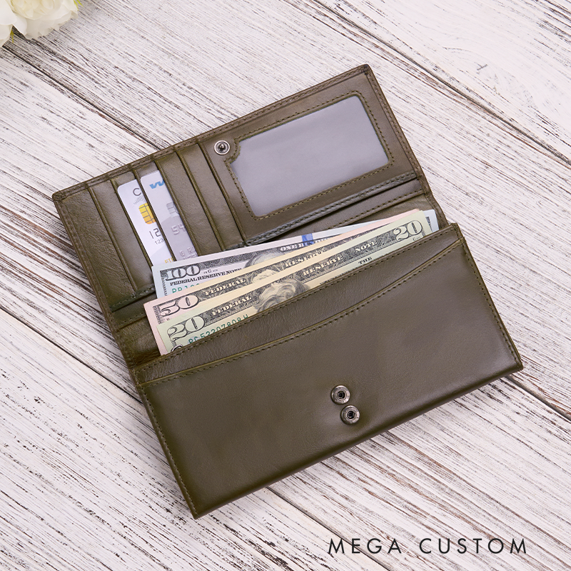 Personalized Leather Wallet for Women Engraved Leather Wallet with Name Women Slim Wallet Clutch Purse Leather Wallet With Zipper Unique Gift for Her Birthday Gifts