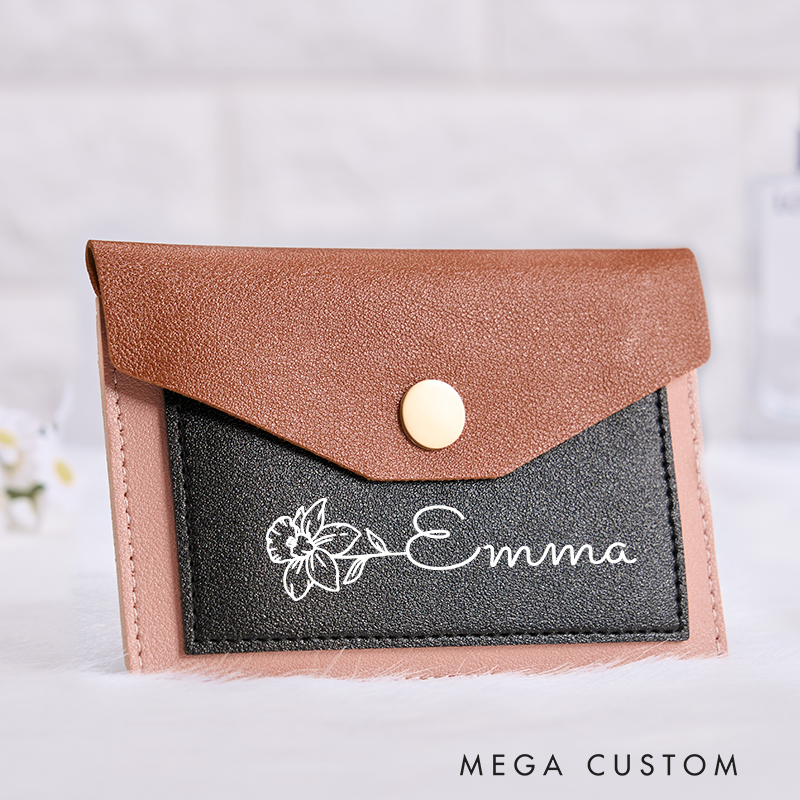 [Copy]Personalized Leather Wallet for Girl Birth Flower Wallet for Her Slim Wallet Purse Wallet Cute wallet Unique Gift for Her Birthday Gifts