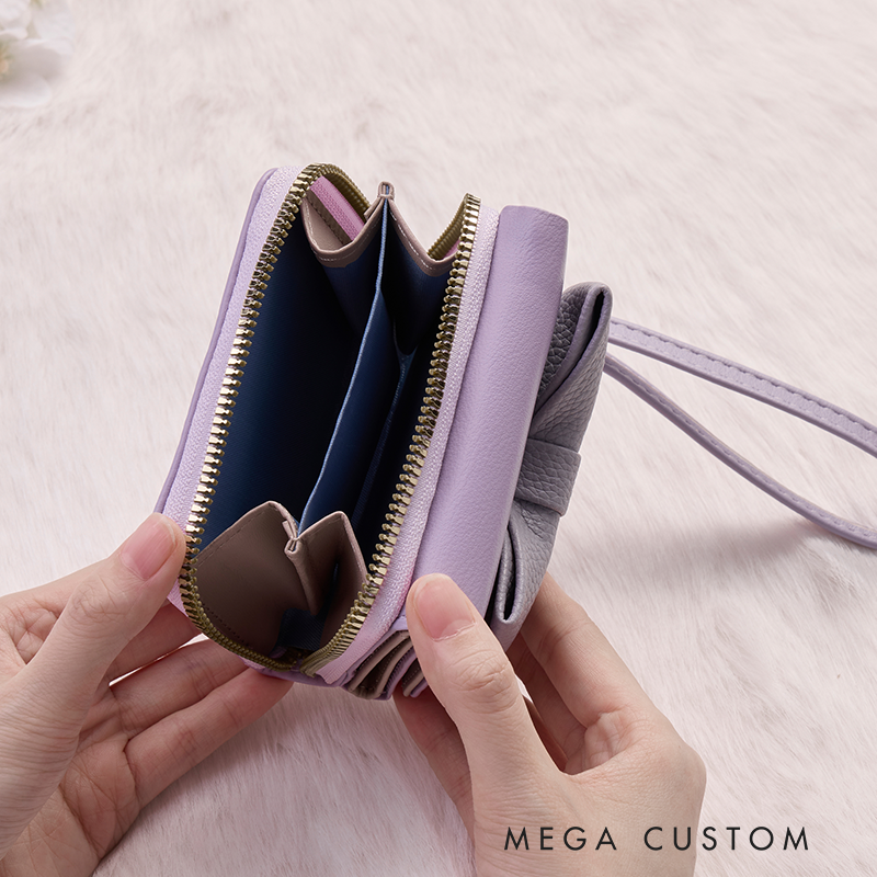 Personalized Leather Wristlet Wallet for Girl Birth Flower Wallet for Her Bow wallet Purse Wallet Cute wallet Women's Purse Unique Gift for Her Birthday Gifts