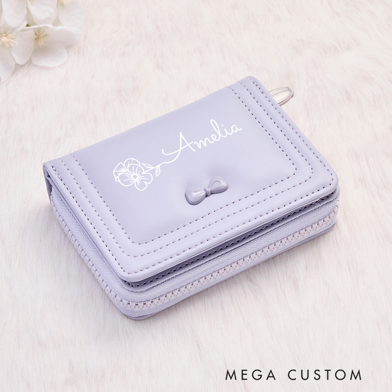 Personalized Leather Wristlet Wallet for Girl Birth Flower Wallet for Her Zipper Wallet Purse Wallet Cute wallet Women's Purse Unique Gift for Her Birthday Gifts