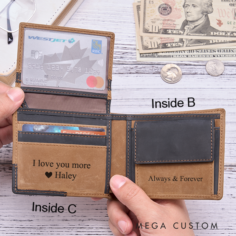 Personalized Leather Wallet Custom Wallet for Him Engraved Wallets with Name Mens Wallet Minimalist Wallet Leather Gift For Him Gift for Husband Boyfriend Father