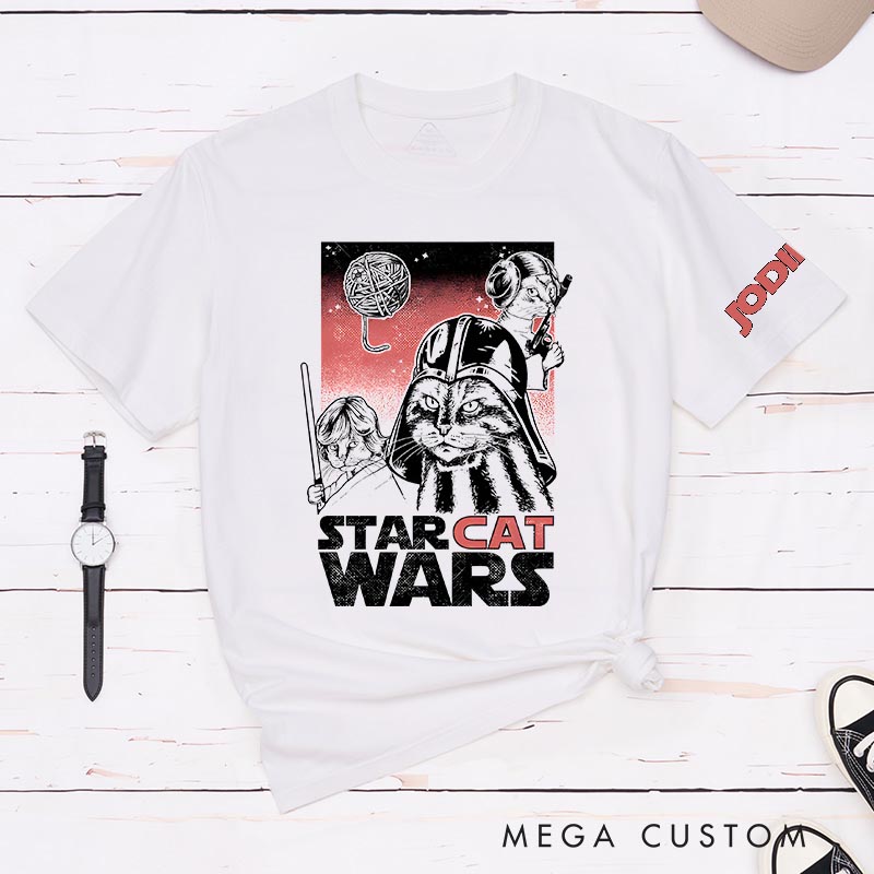 Personalized Cat Wars Classic T-Shirts Galaxy Tshirt for Cat Mom Dad Movie Lovers for Cat Mom Cat Dad Animal Lovers