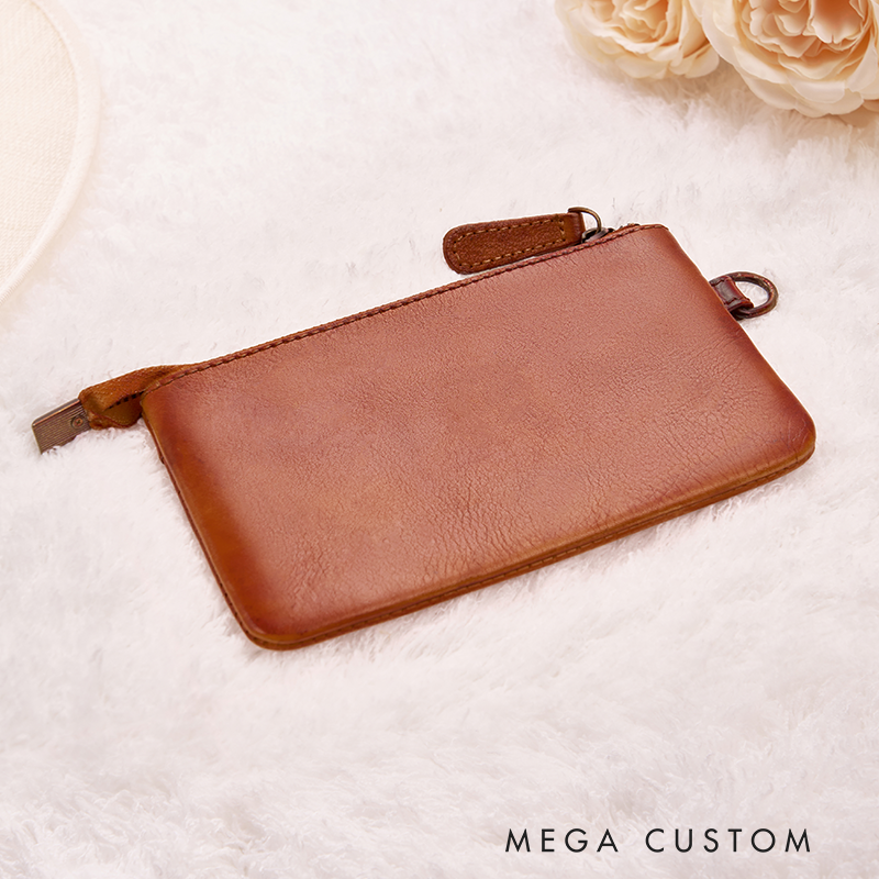 Personalized Women Leather Wallet Birth Flower Leather Wallet Women Leather Wallet With Zipper Engraved Women Leather Wallet Leather Gift for Her Unique Gift for Her Birthday Gifts
