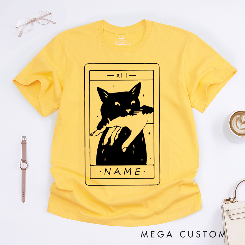 Personalized Tarot Lovers Classic T-Shirts The Death Tarot Card Black Cat Comfort Shirt Halloween Gift for Cat Lover 