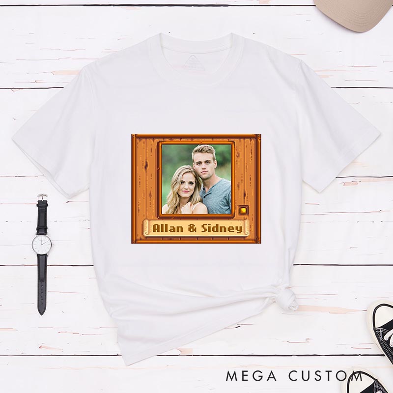 Personalized Pixel Couple Photo Game Classic T-Shirts Farming Gamer Tshirt Valley Geek Gaming Nerd Shirt