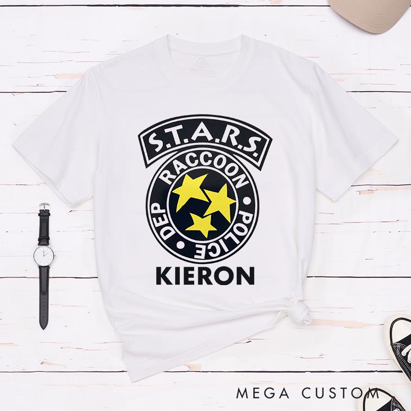 Personalized Raccoon Police Classic T-Shirts Horror Video Game Tshirt Geek Gaming Nerd Shirt Halloween