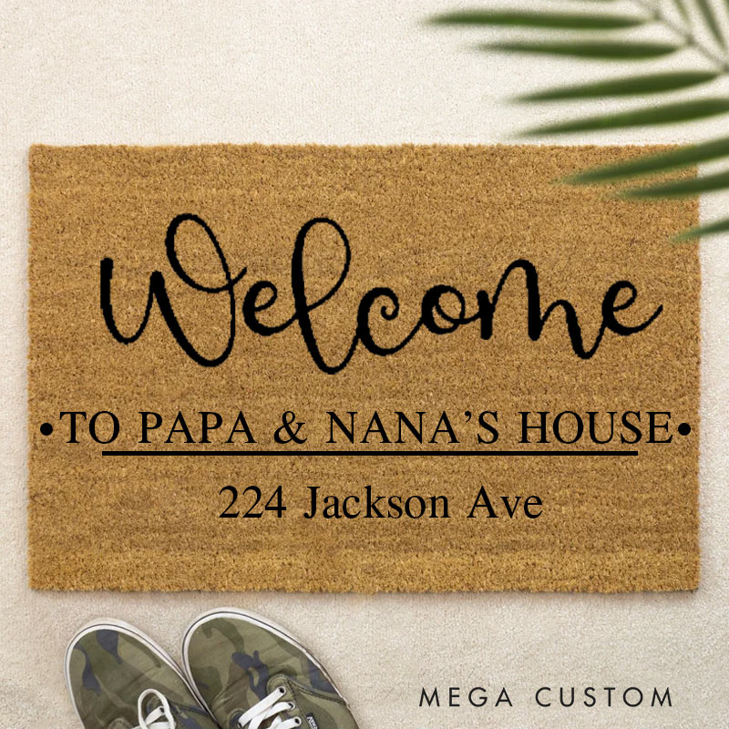 Personalized Welcome Doormat Custom Coir Mat with Name Indoor Outdoor Rug for Grandparent Housewarming New Home Gift 