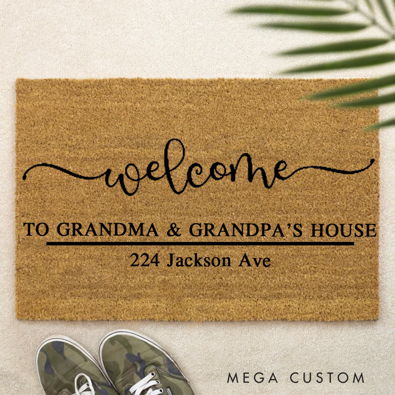 Personalized Welcome Doormat Custom Coir Mat with Name Indoor Outdoor Rug for Grandparent Housewarming New Home Gift 
