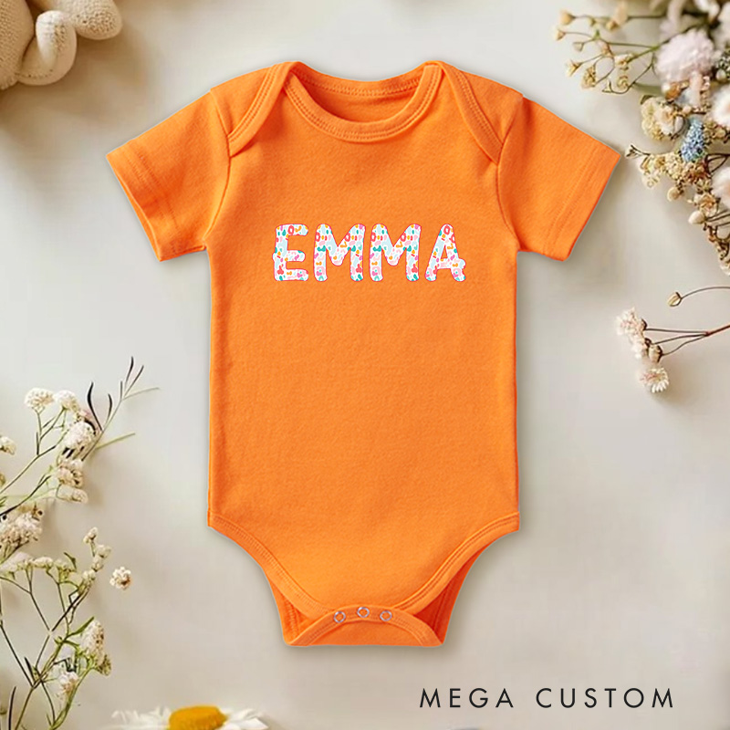 Personalized Floral Pattern Letter Design for Personalized Gifts Baby Onesie