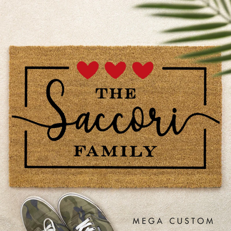 Personalized Welcome Heart Doormat Valentines Day Welcome Mat Flocked Coir Outdoor Rug Gift Housewarming New Home Gift 