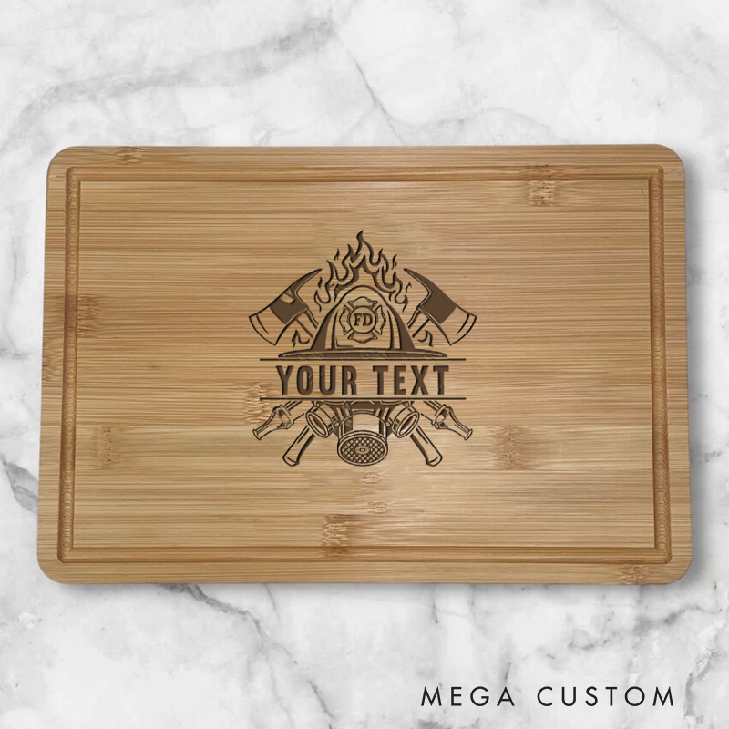 Personalized Bamboo Cutting Board for Firefighters with Custom Firefighter Tools and Text Design Gift
