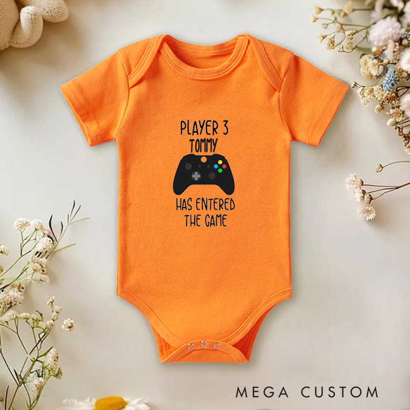 Personalized Player Three Has Entered the Game Fun Gaming Family Baby Onesie
