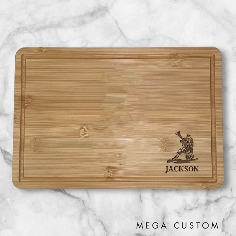 Personalized Bamboo Cutting Board for Firefighters with Custom Firefighter Silhouette and Name Gift