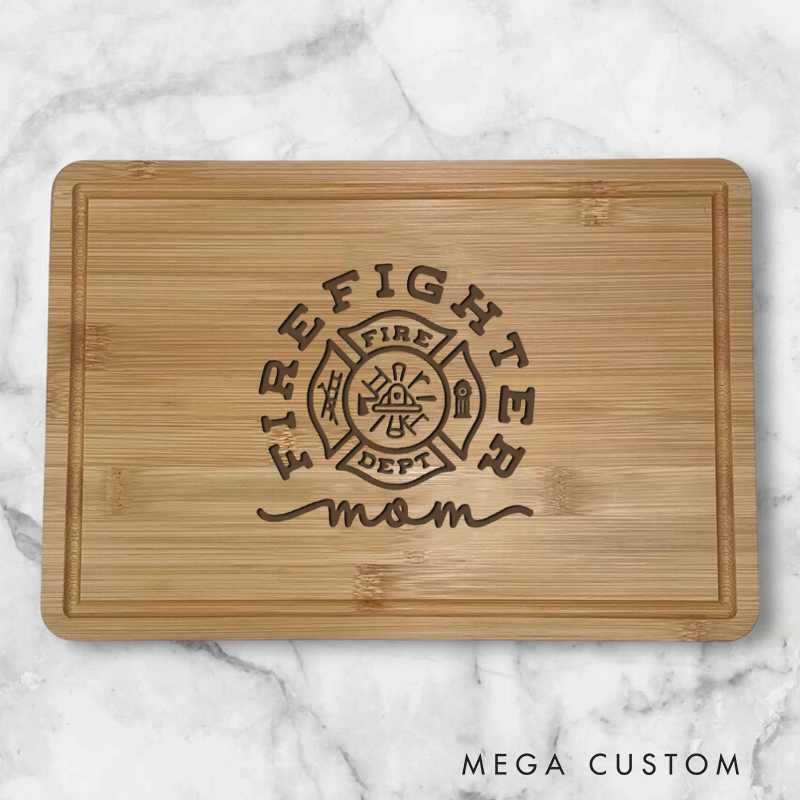 Personalized Bamboo Cutting Board Firefighter Mom Fire Dept Design Gift