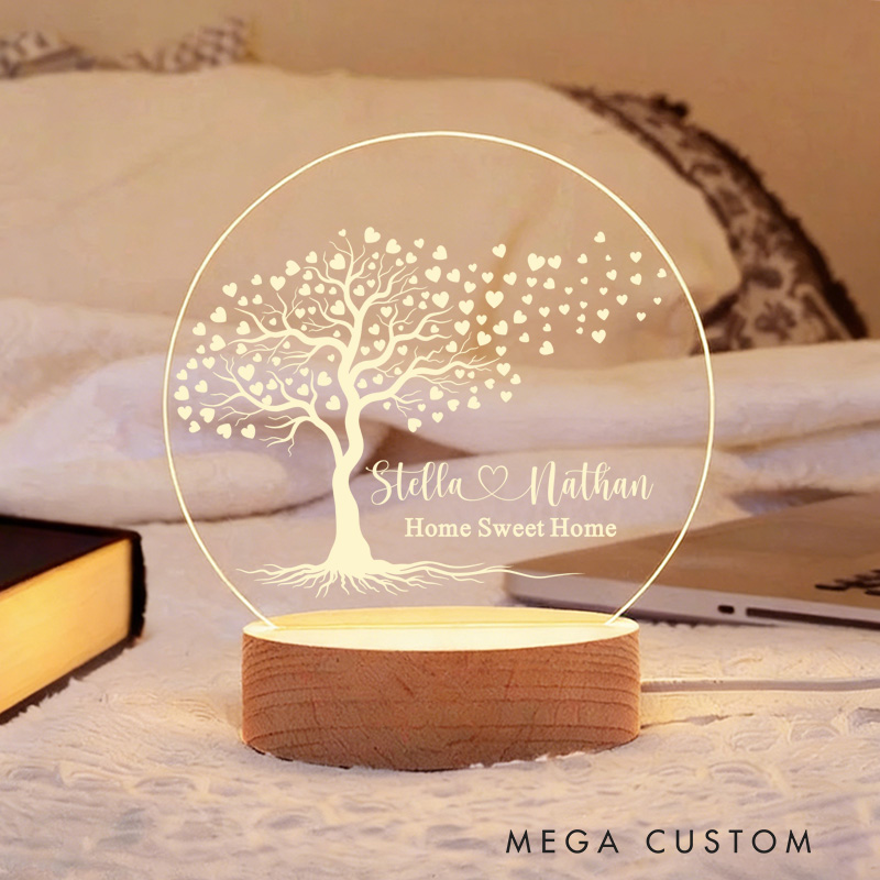 Personalized Couple LED Night Light Custom Tree of Life Lamp with Names Decorative Table Lamp for Couples Bedroom Living Room Unique Decor