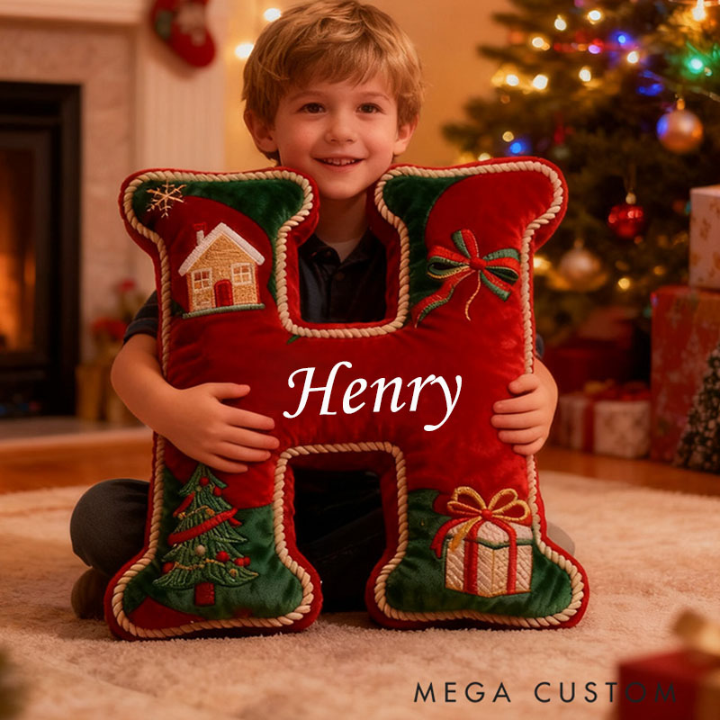 Personalized Christmas Letter Pillow Custom Name Holiday Decor Festive Home Accent Soft Cushion with Seasonal Elements Graphic 3D Print Christmas Gift