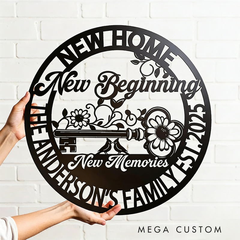 Personalized New Home Sign New Beginnings Decor Custom Memories Wall Art Family Name Gifts