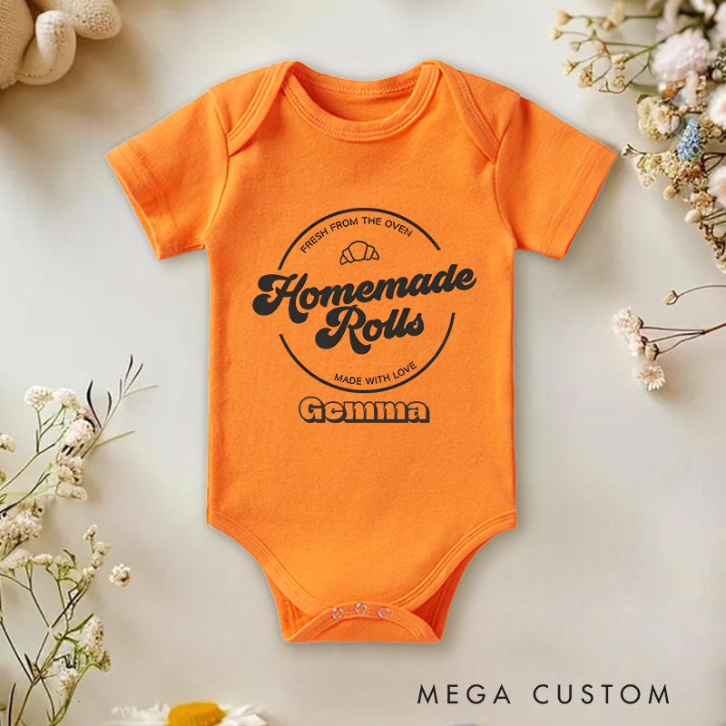 Personalized Homemade Rolls Baby Onesie Funny Thanksgiving Baby Gift