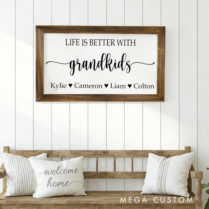 Personalized Life Is Better with Grandkids Wooden Wall Art Custom Family Name Sign Grandkids Sign Grandparent Gift Farmhouse Decor