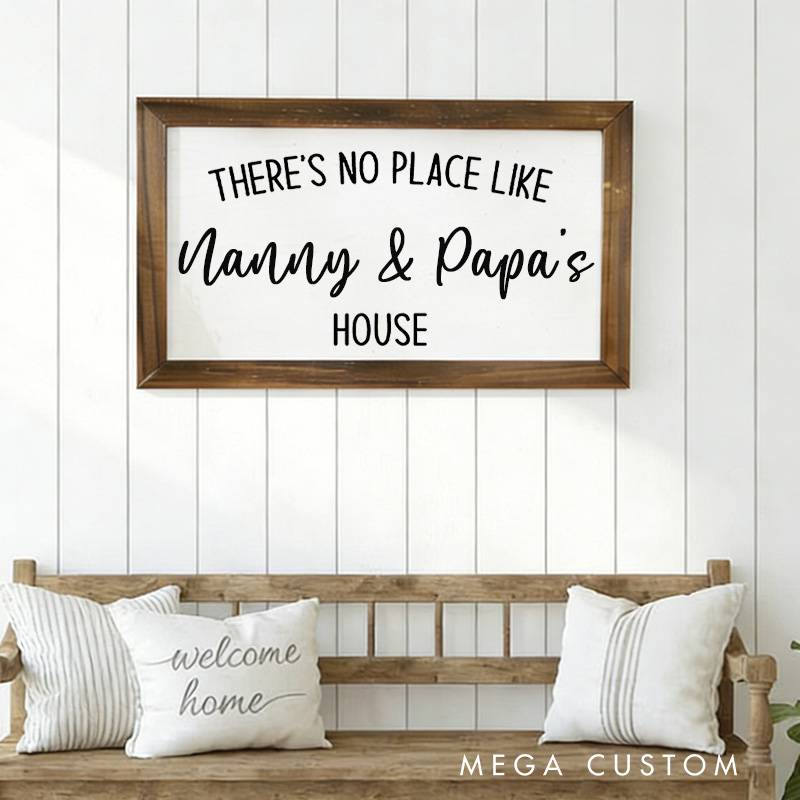 Personalized There's No Place Like Nanny and Papa's House Wooden Wall Art Grandparents Gift Custom Family Sign Rustic Farmhouse Style Decoration