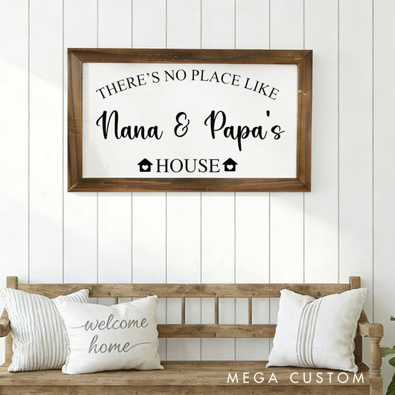 Personalized There's No Place Like Nana and Papa's House Wooden Wall Art Custom Grandparents Home Gift