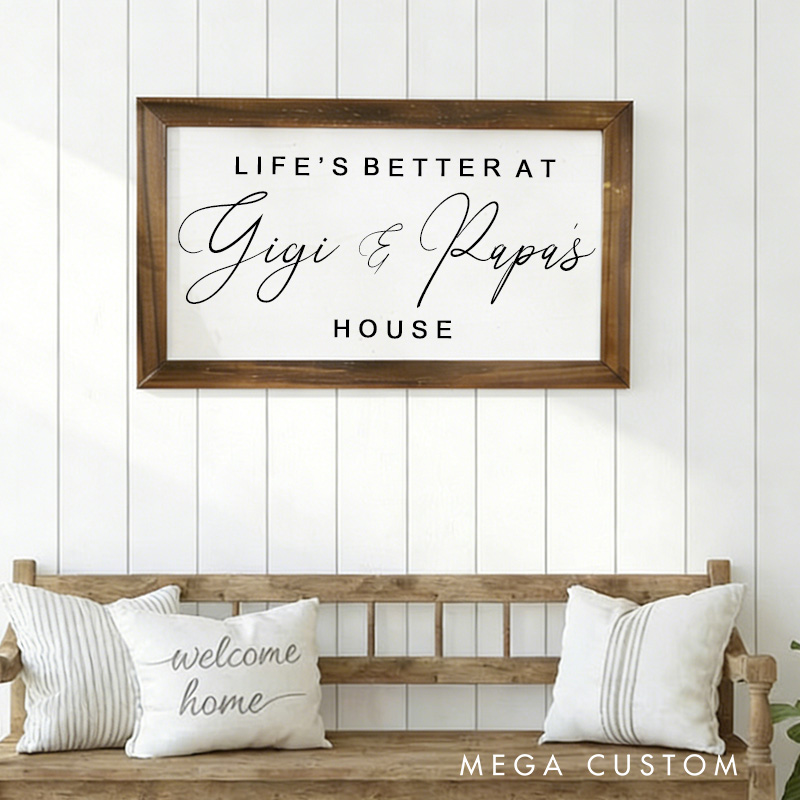 Personalized Grandparents Gift Life's Better at Gigi and Papa's House Wooden Wall Art Custom Grandparents Home Gift