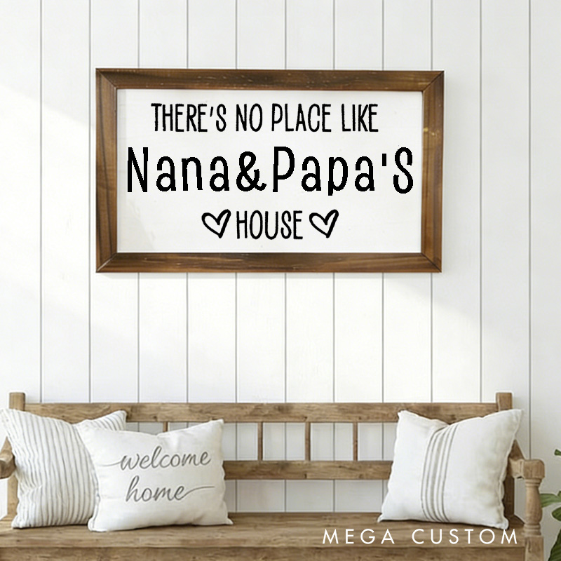 Personalized There's No Place Like Nana and Papa's House Wooden Sign Rustic Farmhouse Style Decoration for Grandparents Gift