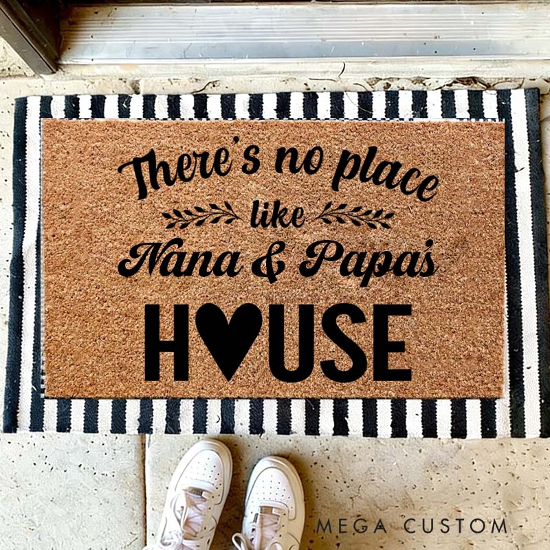 Personalized There's No Place Like Grandparents House Doormat Custom Welcome Mat Indoor Outdoor Rug Home Decor Gift for Family Grandkids Entryway