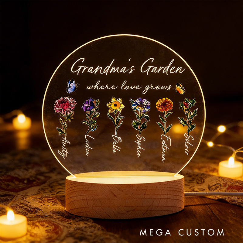 Personalized Grandma‘s Garden Birth Month Flowers LED Night Light Mothers Day Gift For Grandma Home Decor Gift for Grandma Birthday Gifts