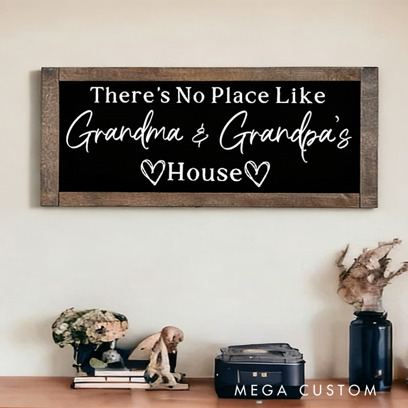 Personalized There's No Place Like Grandparents House Wooden Sign Custom Farmhouse Wall Decor Gift for Grandma and Grandpa Home Entryway Porch Decor