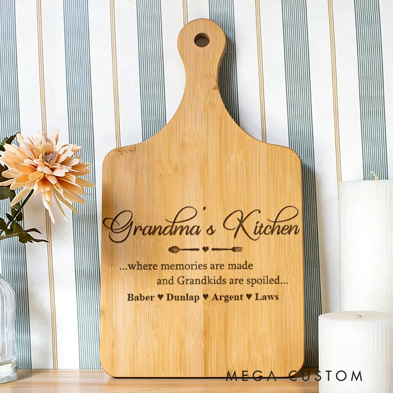 Personalized Grandma's Kitchen Cutting Board Custom Engraved Wood Paddle Board for Gifts Home Decor Cooking Anniversary Birthday or Special Occasions