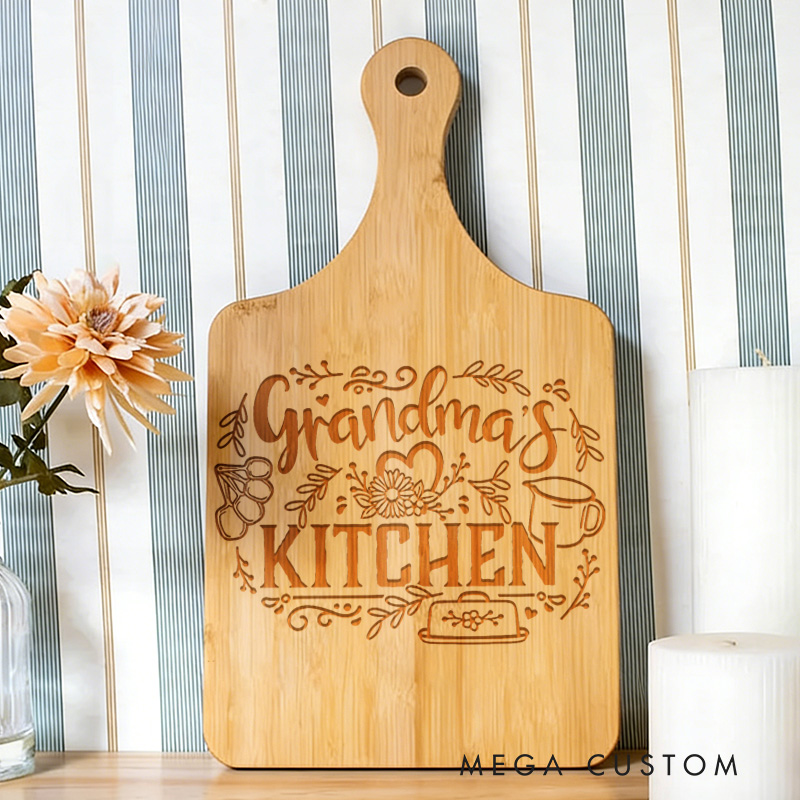 Personalized Engraved Kitchen Cutting Board Custom Bamboo Paddle Board for Grandma Gifts Home Decor Cooking Anniversary Birthday or Special Occasions