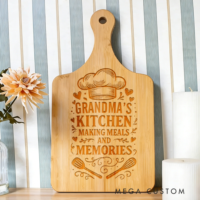 Personalized Engraved Grandma's Kitchen Cutting Board Custom Grandma Gifts Making Meals and Memories Home Decor Cooking Anniversary Birthday