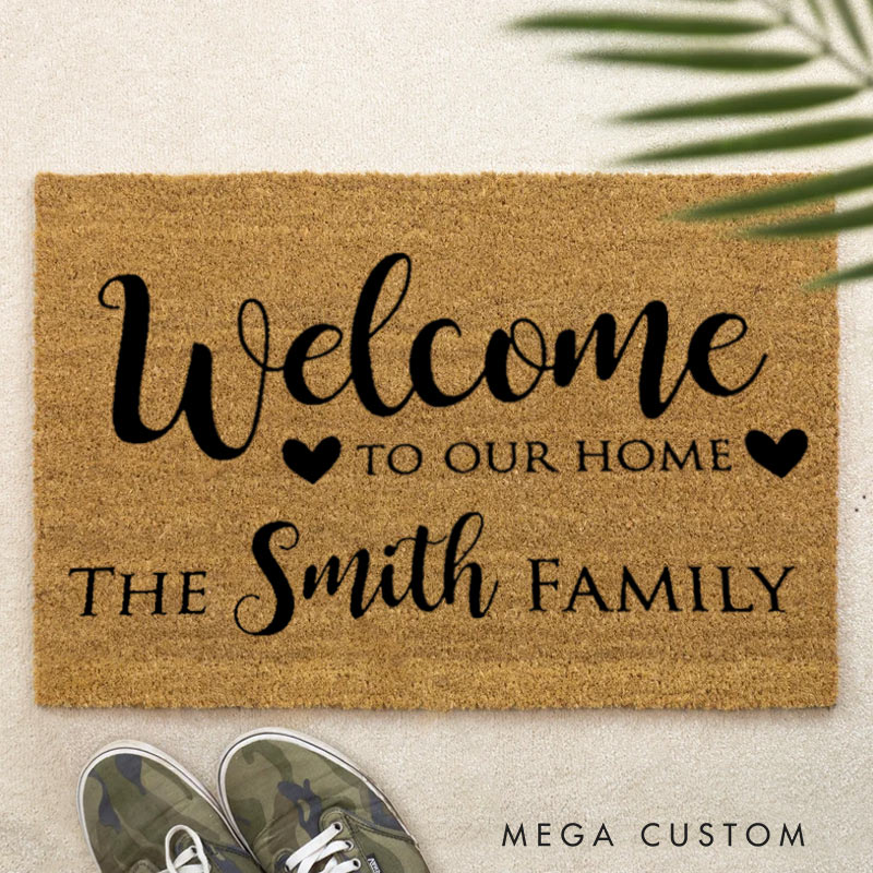 Personalized Welcome Doormat Custom Home Mat with Name for Couple Valentine's Day Gifts Housewarming Gift