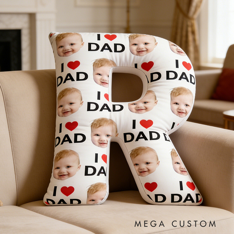 Personalized Photo Pillow Custom Letter Pillow I Love Dad Design Soft Decorative Throw Pillow Gift for Dad Father's Day Birthday Home Decor