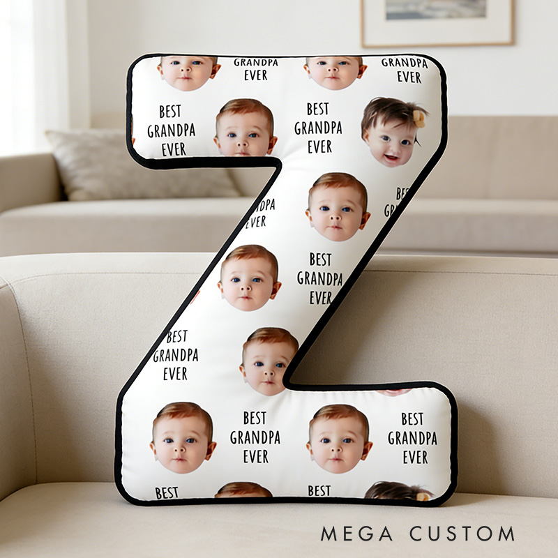 Personalized Letter Pillow Custom Photo Pillow Best Grandpa Ever Design Soft Decorative Throw Pillow Gift for Grandpa Father's Day Birthday Home Decor