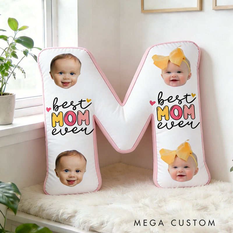Personalized Photo Pillow Custom Letter Shaped Cushion Best Mom Ever Design Soft Decorative Throw Pillow Gift for Mom Mother's Day Birthday Home Decor