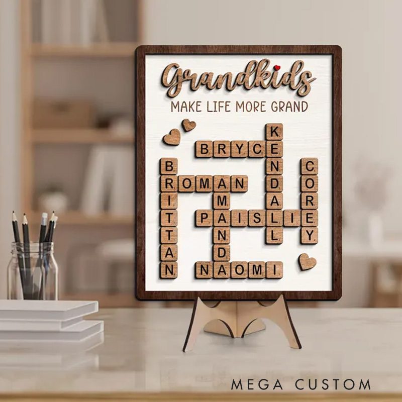 Personalized Grandma Puzzle Sign Grandkids Crossword Wooden Sign Grandchildren Sign Grandparents Gift Mother's Day Gift for Mom