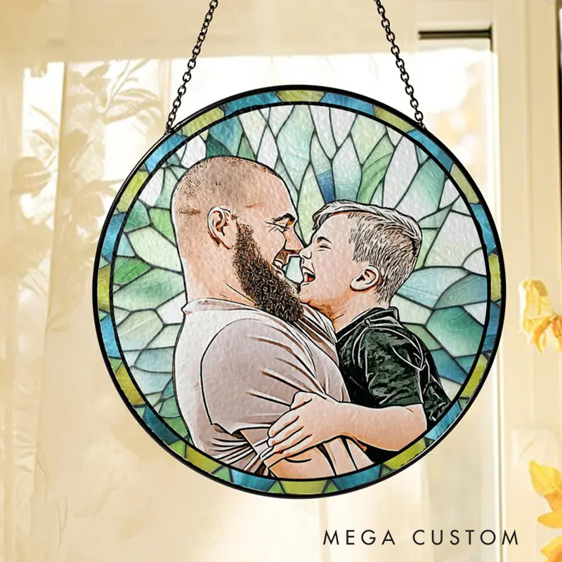 Personalized Custom Dad Portrait Stained Glass Catcher Window Hanging Fathers Day Gift for Grandpa New Grandpa Gift New Dad Gift 2025