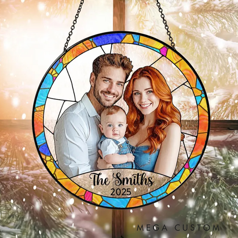 Personalized Custom Family Portrait Glass Suncatcher Custom Portrait Stained Glass Suncatcher for Window Hanging Unique Glass Art Gift Gift for Dad