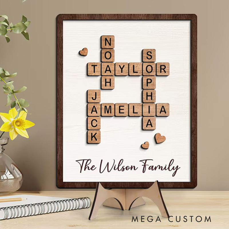 Personalized Family Puzzle Sign Custom Family Name Sign Crossword Puzzle Wooden Sign Last Name Sign Fathers Day Gift Mothers Day Gift