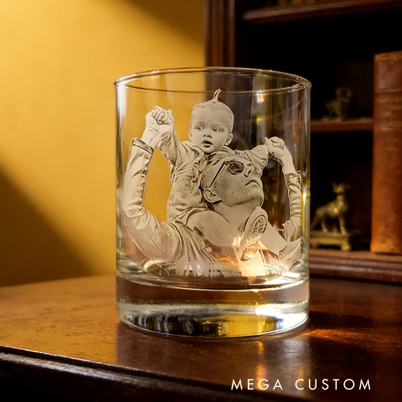Personalized Etched Picture Rocks Glass Father's Day Dad Gifts Personalized Whiskey Glass Personalized Glassware Custom Portrait Unique Dad Gifts