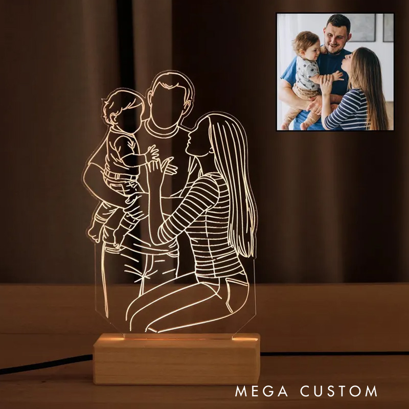Personalized Family Portrait Lamp Custom Photo LED Night Light Custom Portrait Line Art Mother's Day Gift from Daughter Son