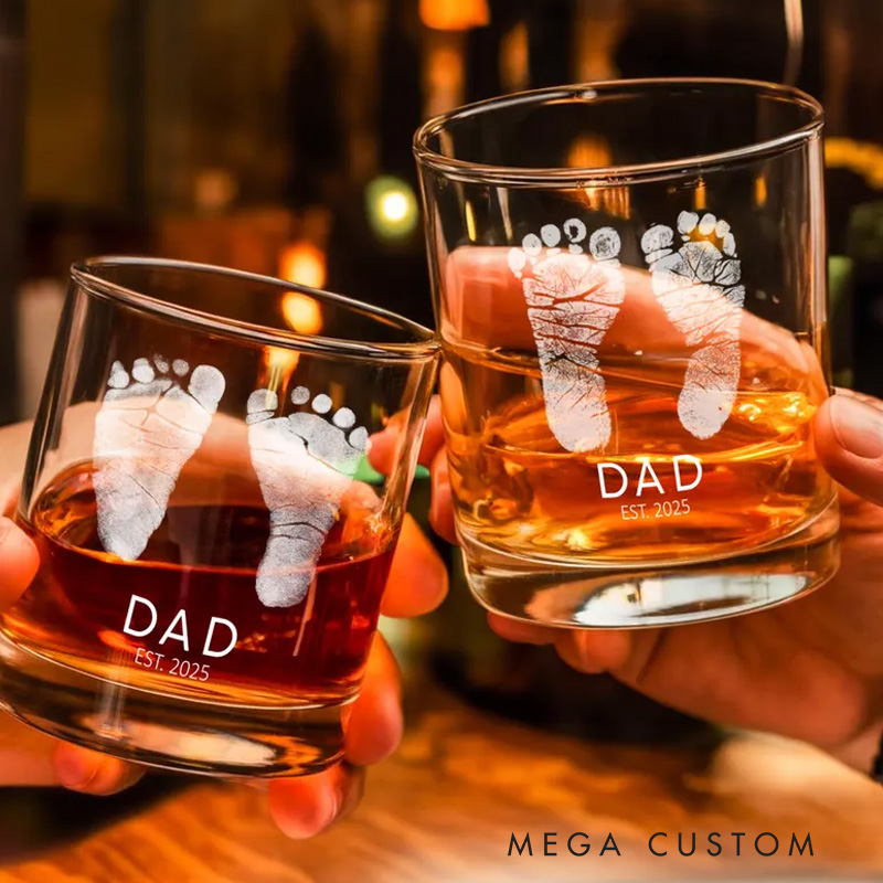 Personalized Baby Footprints Whiskey Glass Father's Day Gift for Dad